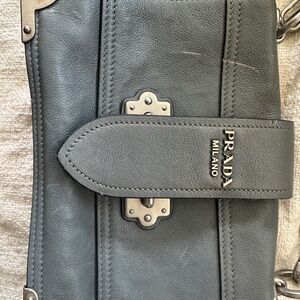Prada Slate Leather Handbag with Silver Accents